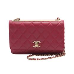 CHANEL Matelasse Chain Wallet Shoulder Bag Lambskin Women's Red