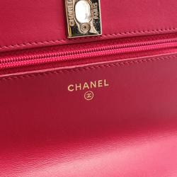 CHANEL Matelasse Chain Wallet Shoulder Bag Lambskin Women's Red