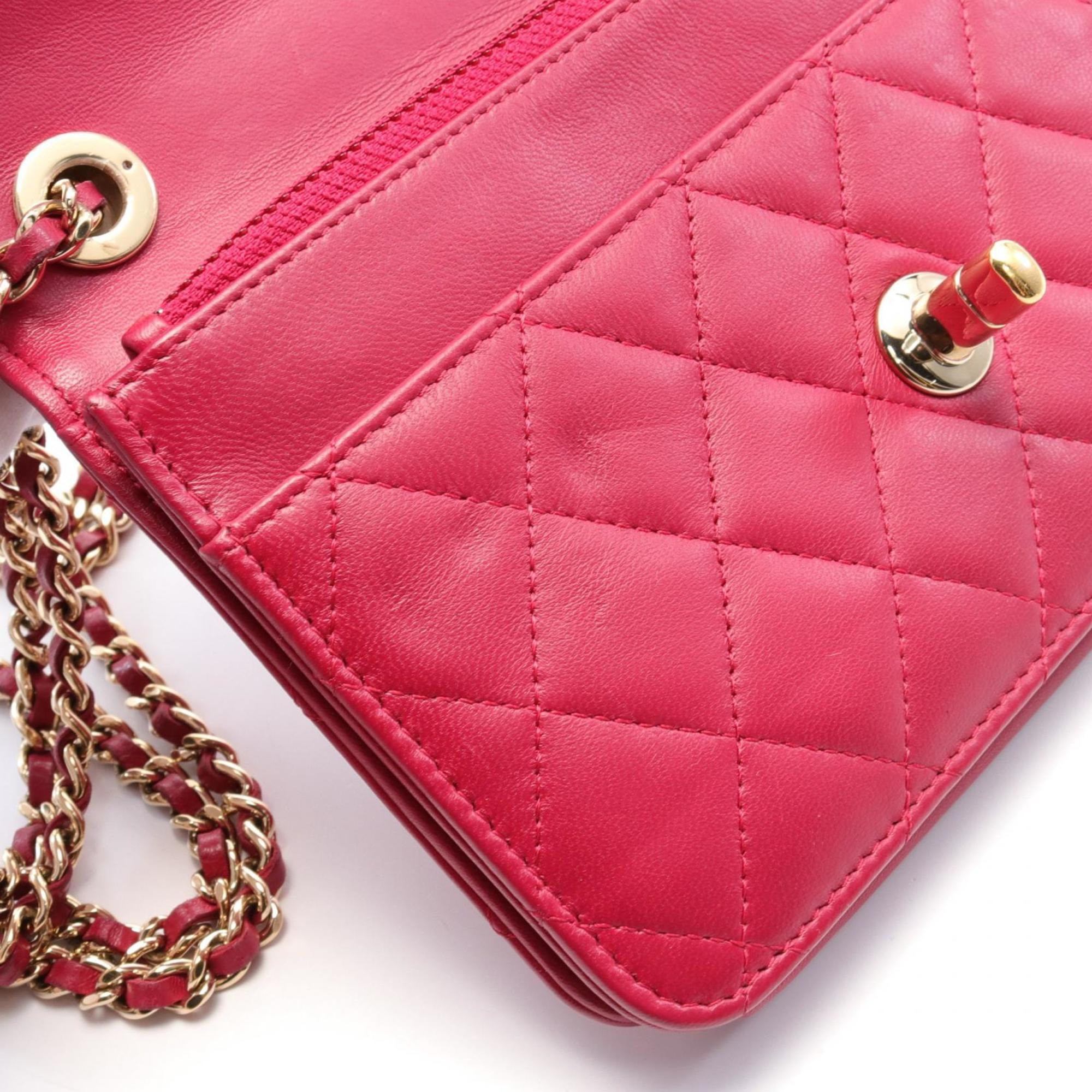 CHANEL Matelasse Chain Wallet Shoulder Bag Lambskin Women's Red