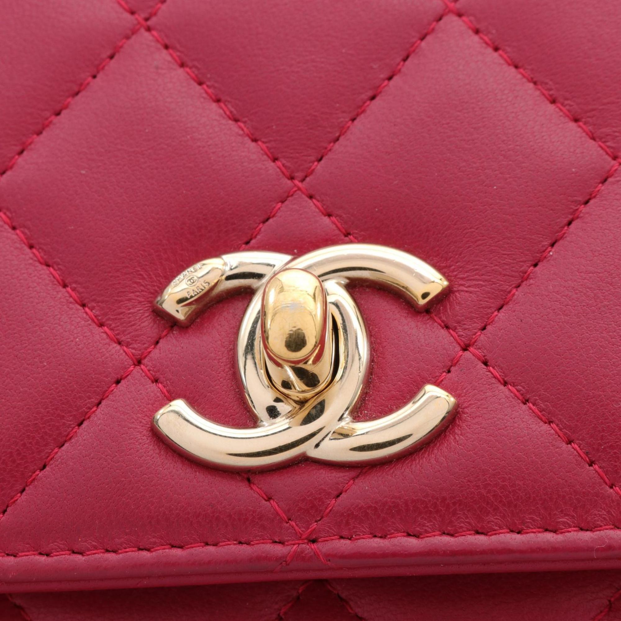 CHANEL Matelasse Chain Wallet Shoulder Bag Lambskin Women's Red