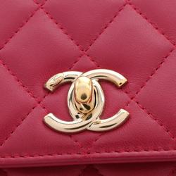 CHANEL Matelasse Chain Wallet Shoulder Bag Lambskin Women's Red