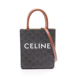 CELINE Vertical Cabas Triomphe Handbag Bag Coated Canvas Leather Women's Black Brown 194372BZK