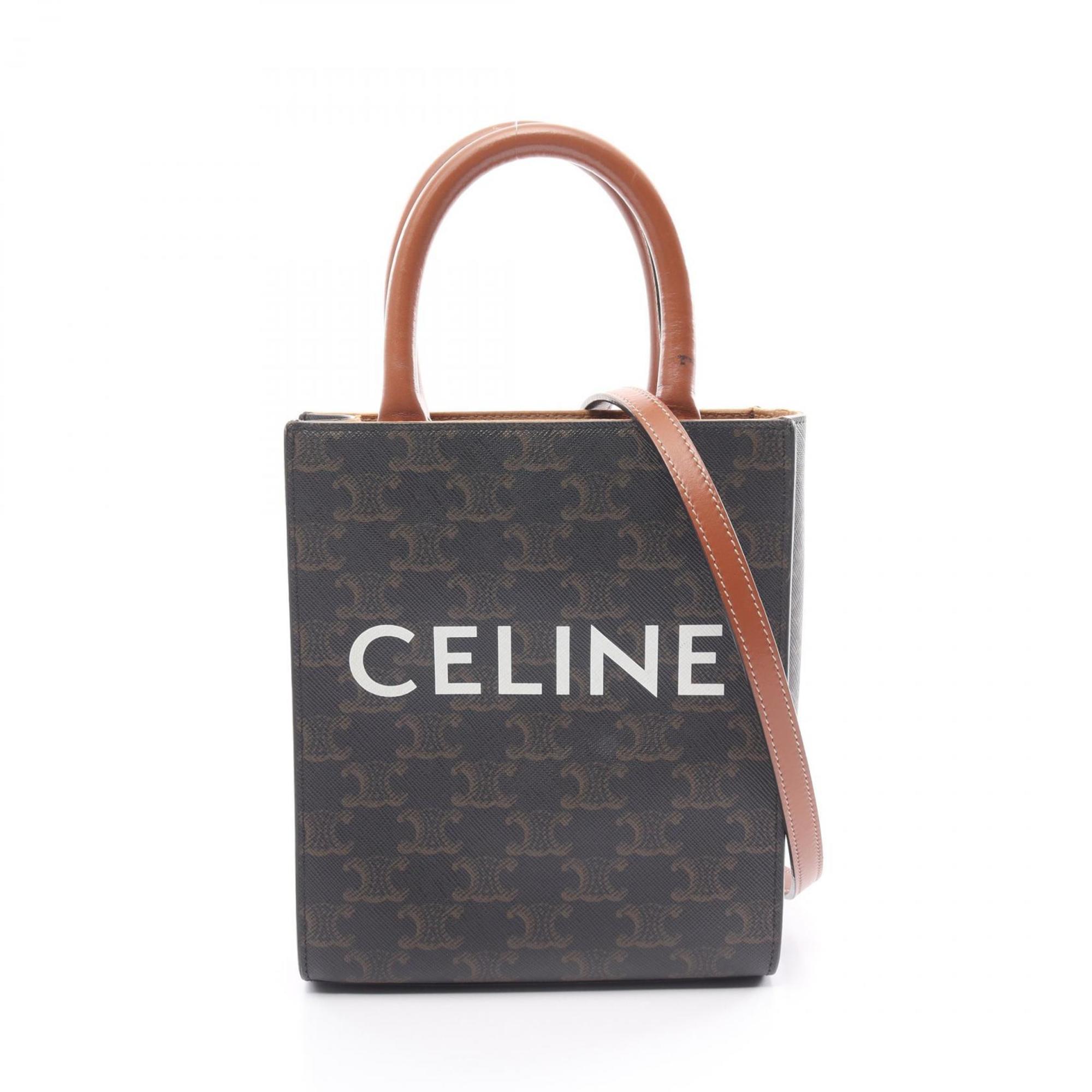 CELINE Vertical Cabas Triomphe Handbag Bag Coated Canvas Leather Women's Black Brown 194372BZK