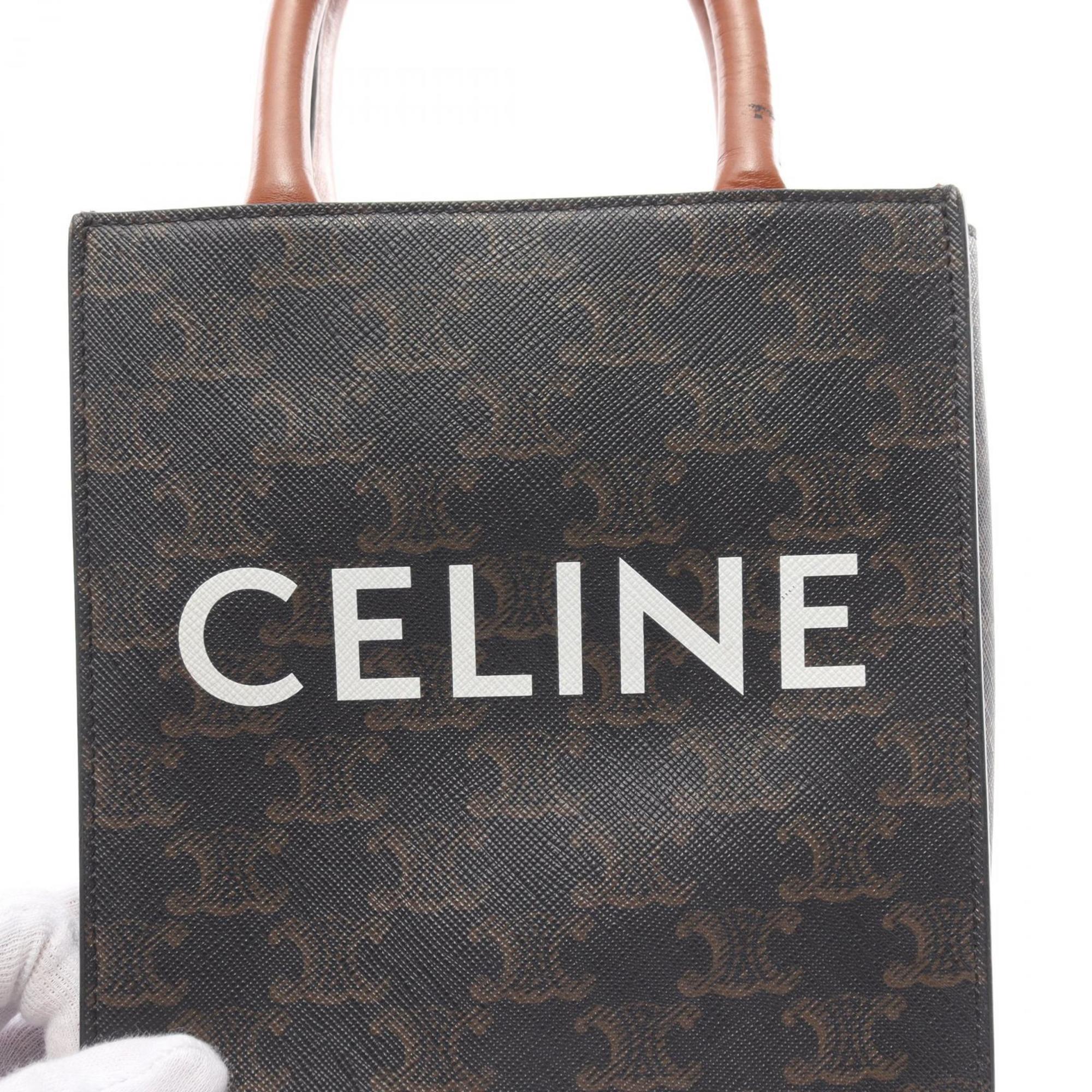 CELINE Vertical Cabas Triomphe Handbag Bag Coated Canvas Leather Women's Black Brown 194372BZK