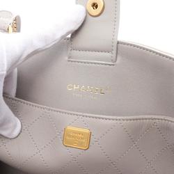 CHANEL Matelasse Tote Bag Leather Women's Grey AS3508