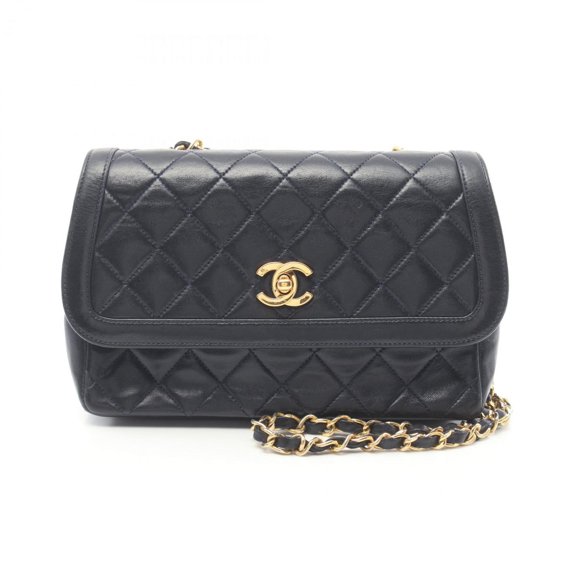 CHANEL Matelasse Shoulder Bag, Lambskin, Women's, Navy