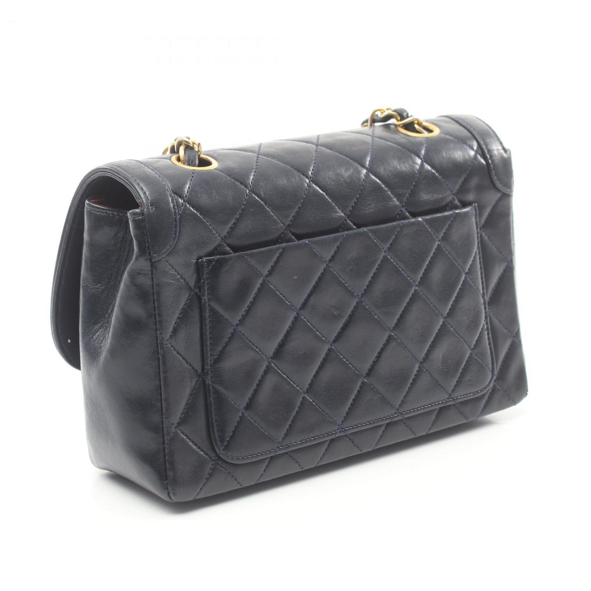 CHANEL Matelasse Shoulder Bag, Lambskin, Women's, Navy