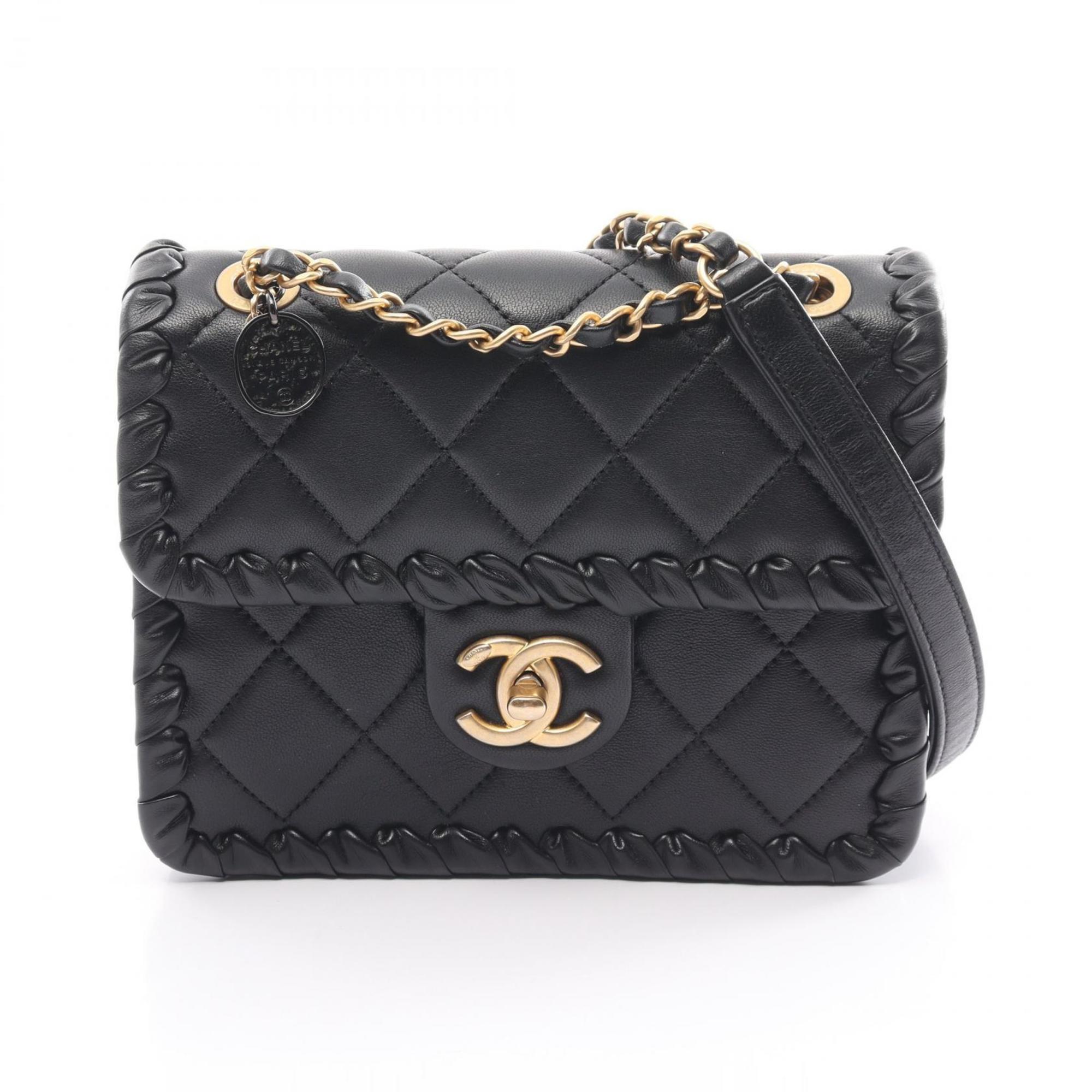 CHANEL Matelasse Shoulder Bag, Lambskin, Women's, Black, AS2496