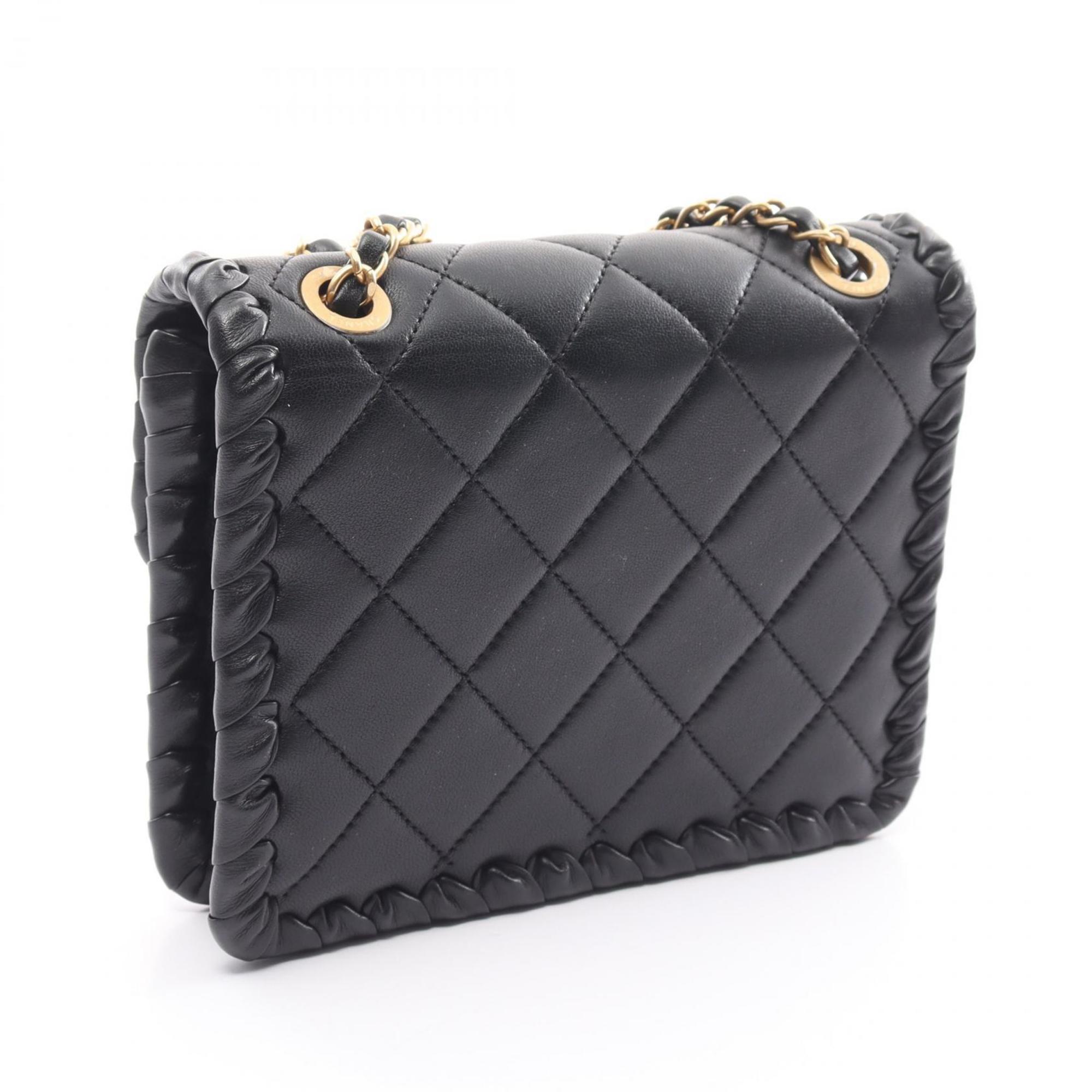 CHANEL Matelasse Shoulder Bag, Lambskin, Women's, Black, AS2496