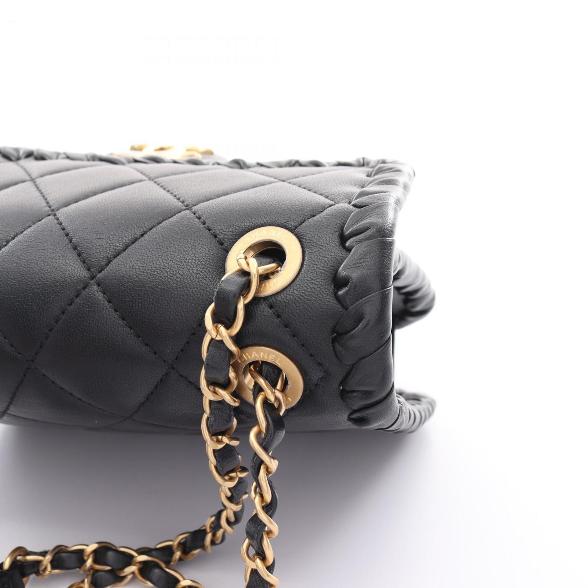 CHANEL Matelasse Shoulder Bag, Lambskin, Women's, Black, AS2496