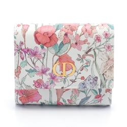 Christian Dior Dior Caro Hibiscus Tri-fold Wallet Leather Women's White Multi-Color S5175USQP