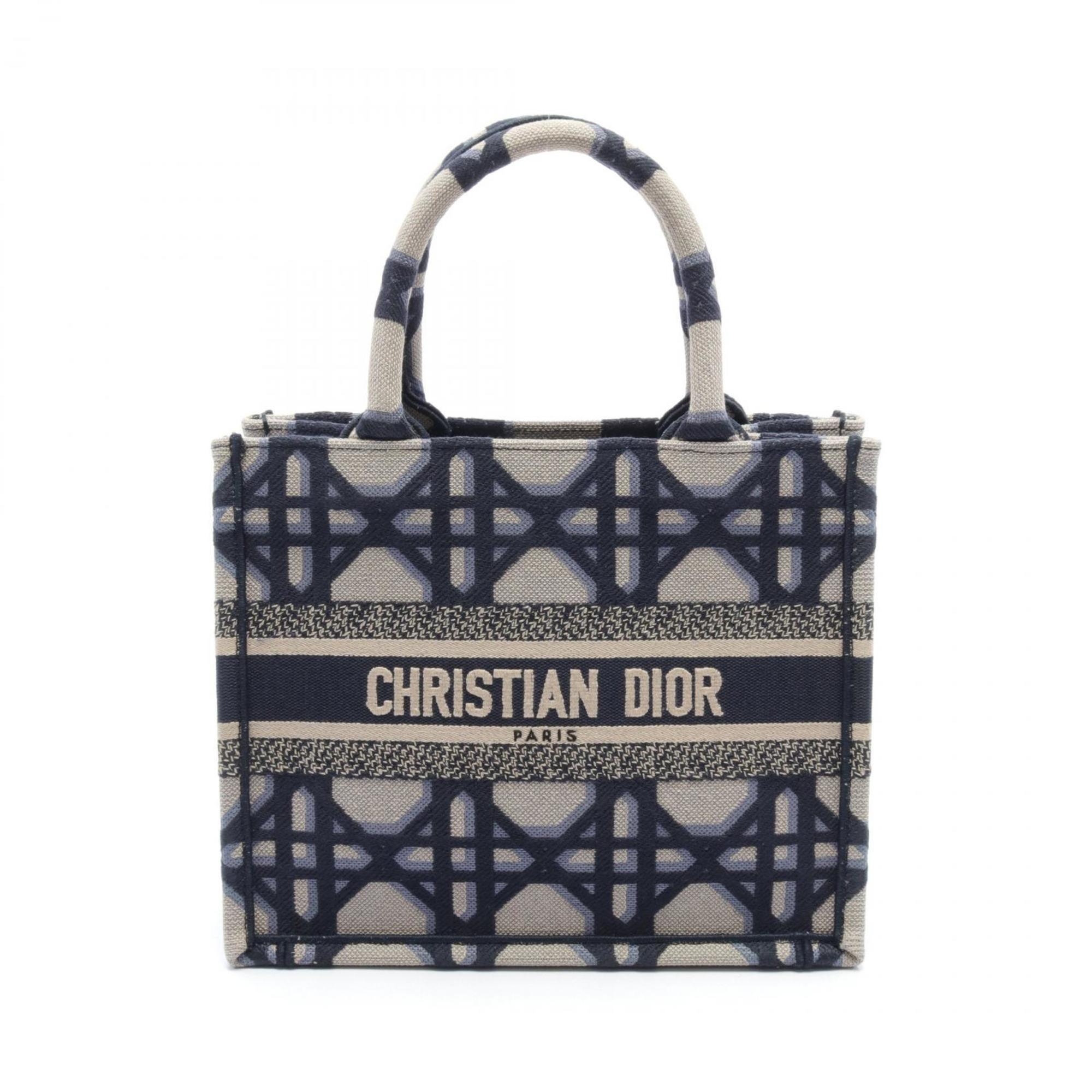 Christian Dior Dior BO TOTE Book Tote Small Macrocannage Bag Canvas Women's Navy Beige M1296ZGSB