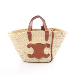 CELINE Teen Triomphe Panier Handbag Bag Leather Raffia Women's Beige Brown 194002EFA04LU