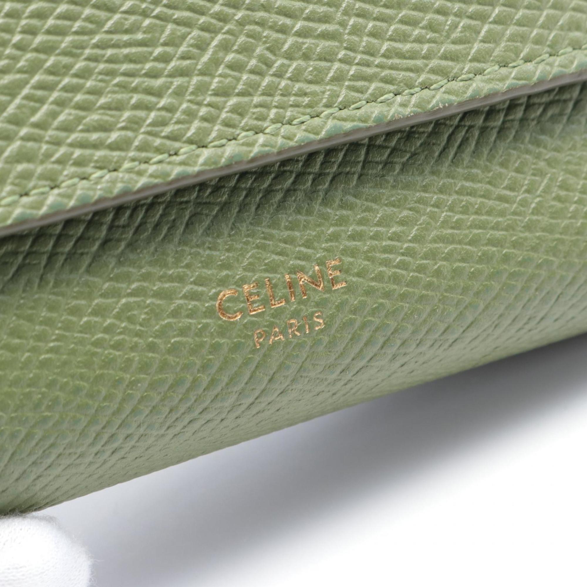 CELINE Small Trifold Wallet Leather Women's Khaki 10B573BEL