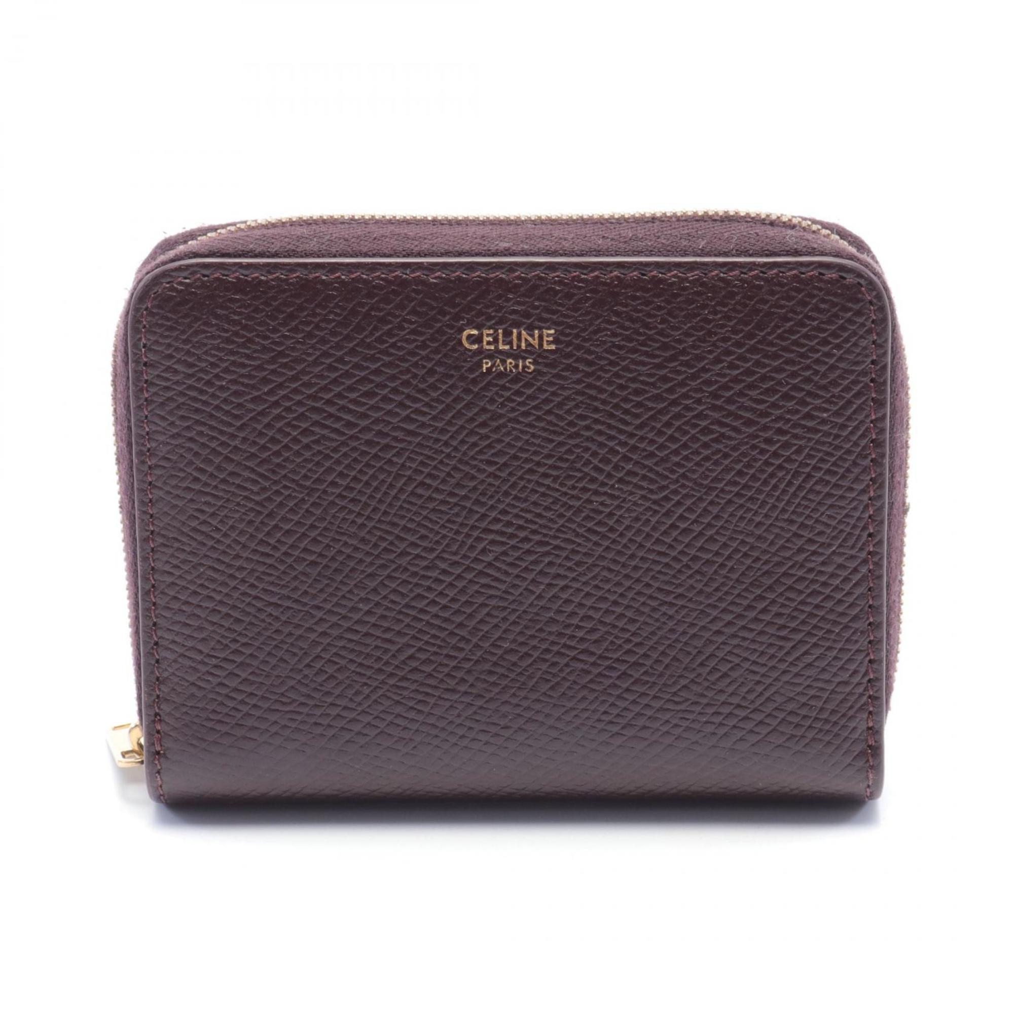 CELINE Compact Zipped Wallet Wallet/Coin Case Leather Women's Bordeaux 10B663BEL