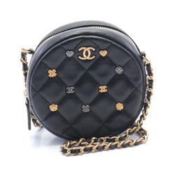 CHANEL Matelasse Coco Mark Camellia Shoulder Bag Leather Women's Black