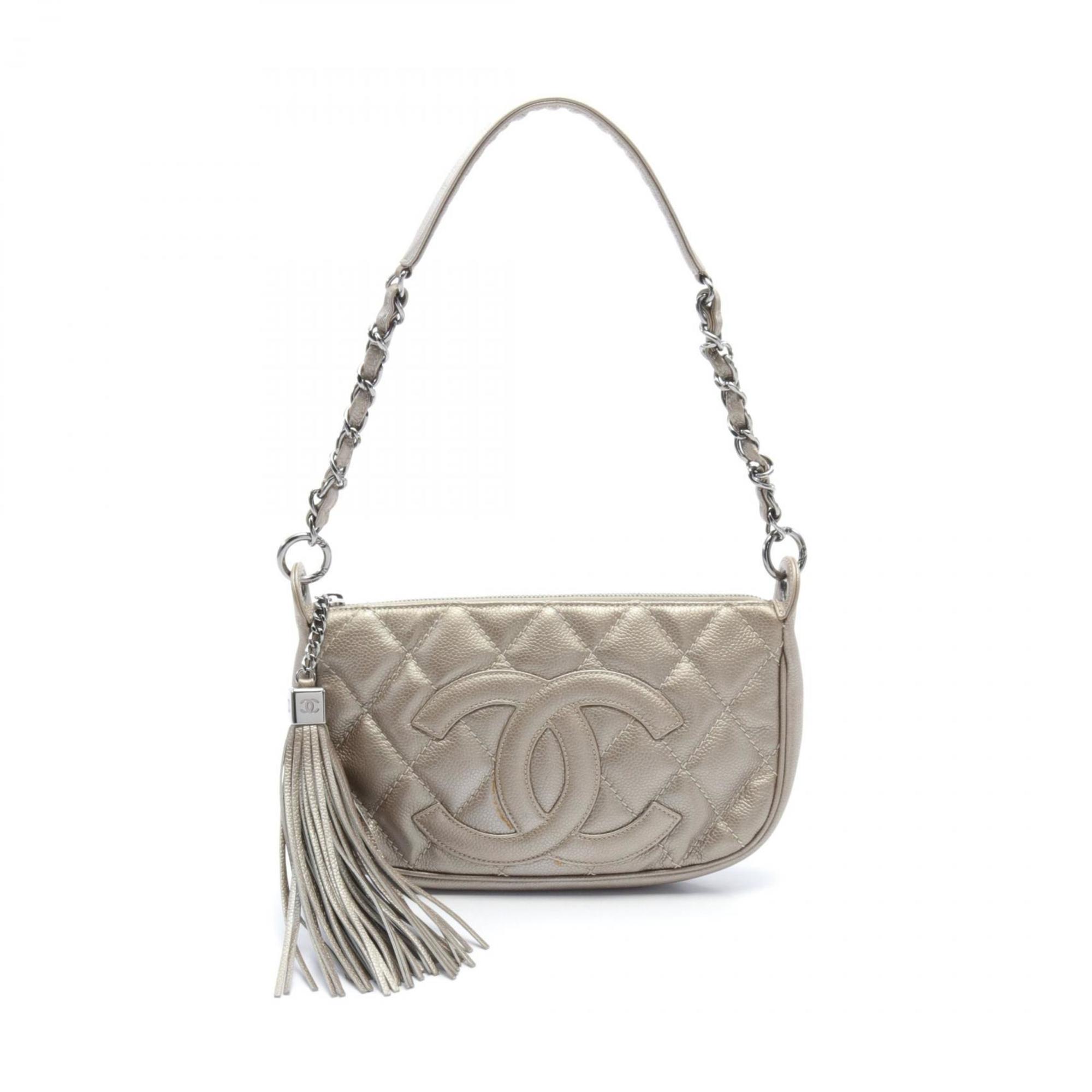 CHANEL Matelasse Shoulder Bag Leather Women's Silver