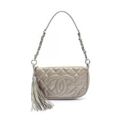 CHANEL Matelasse Shoulder Bag Leather Women's Silver