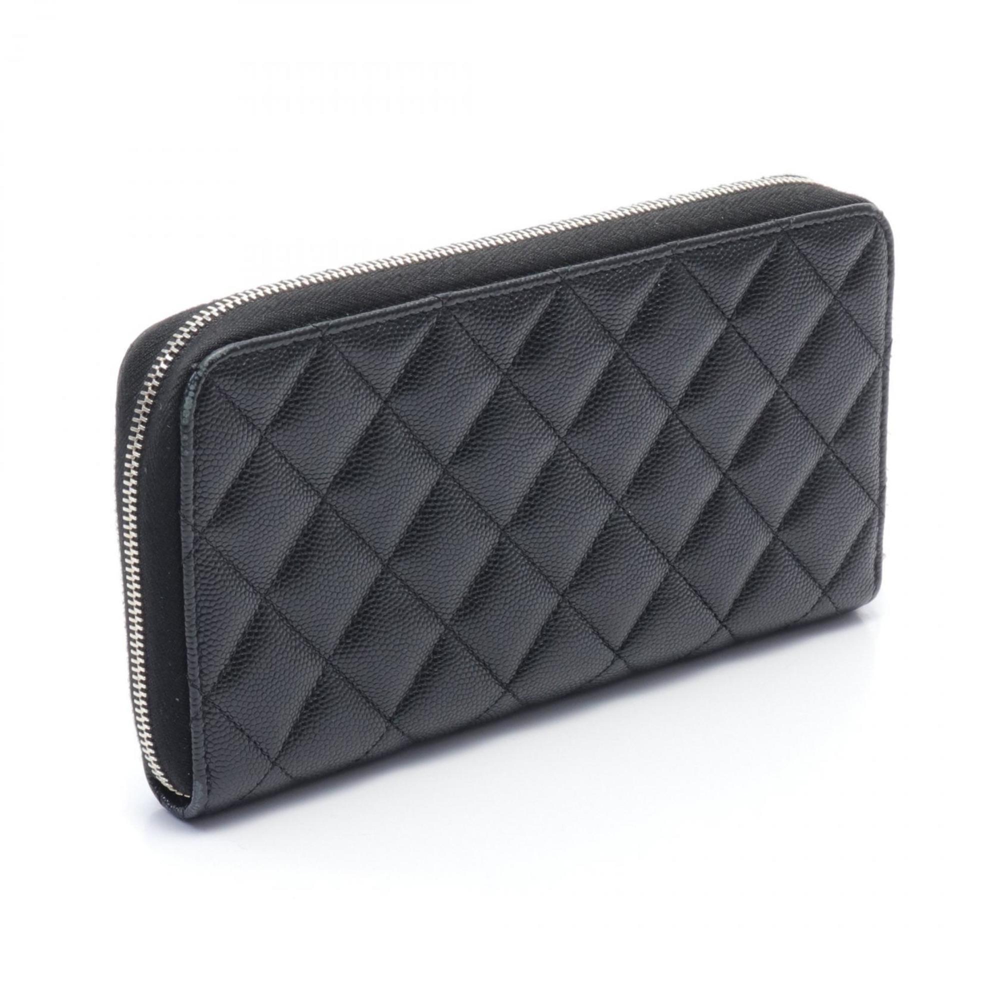 CHANEL Matelasse Round Long Wallet Caviar Skin Women's Black AP3181