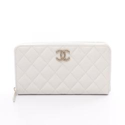 CHANEL Matelasse Round Long Wallet Caviar Skin Women's White