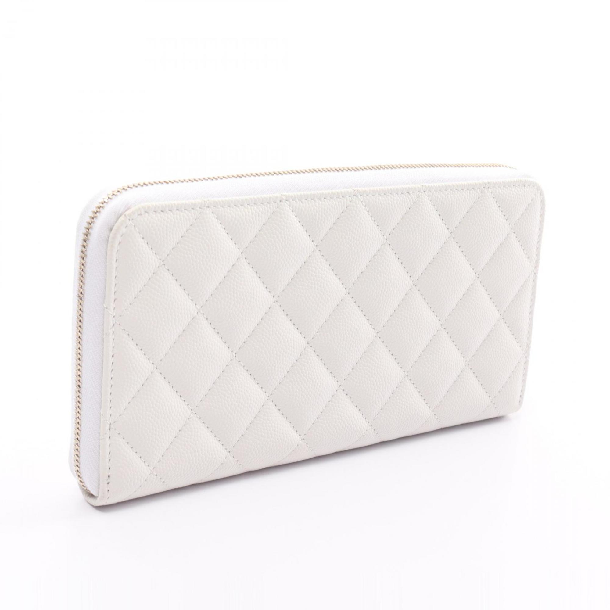 CHANEL Matelasse Round Long Wallet Caviar Skin Women's White