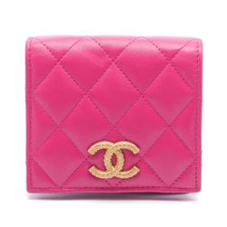 CHANEL Matelasse Coco Mark Bi-fold Wallet Leather Women's Pink AP3055