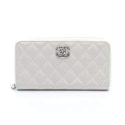 CHANEL Matelasse Coco Mark Round Long Wallet Leather Women's White AP3985