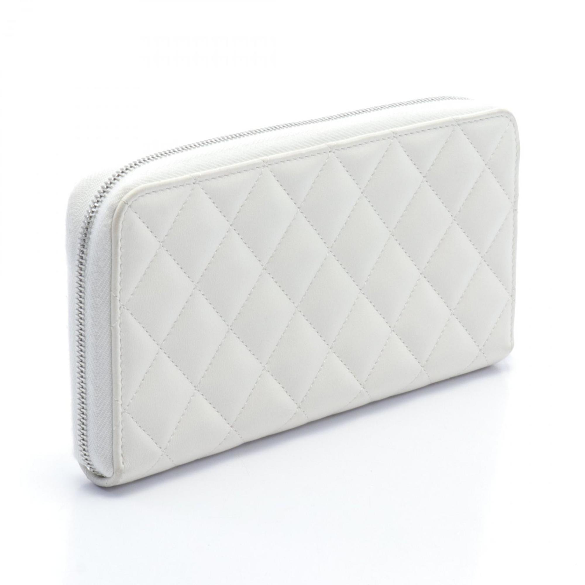 CHANEL Matelasse Coco Mark Round Long Wallet Leather Women's White AP3985