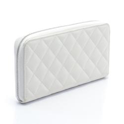 CHANEL Matelasse Coco Mark Round Long Wallet Leather Women's White AP3985