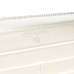 CHANEL Matelasse Coco Mark Round Long Wallet Leather Women's White AP3985