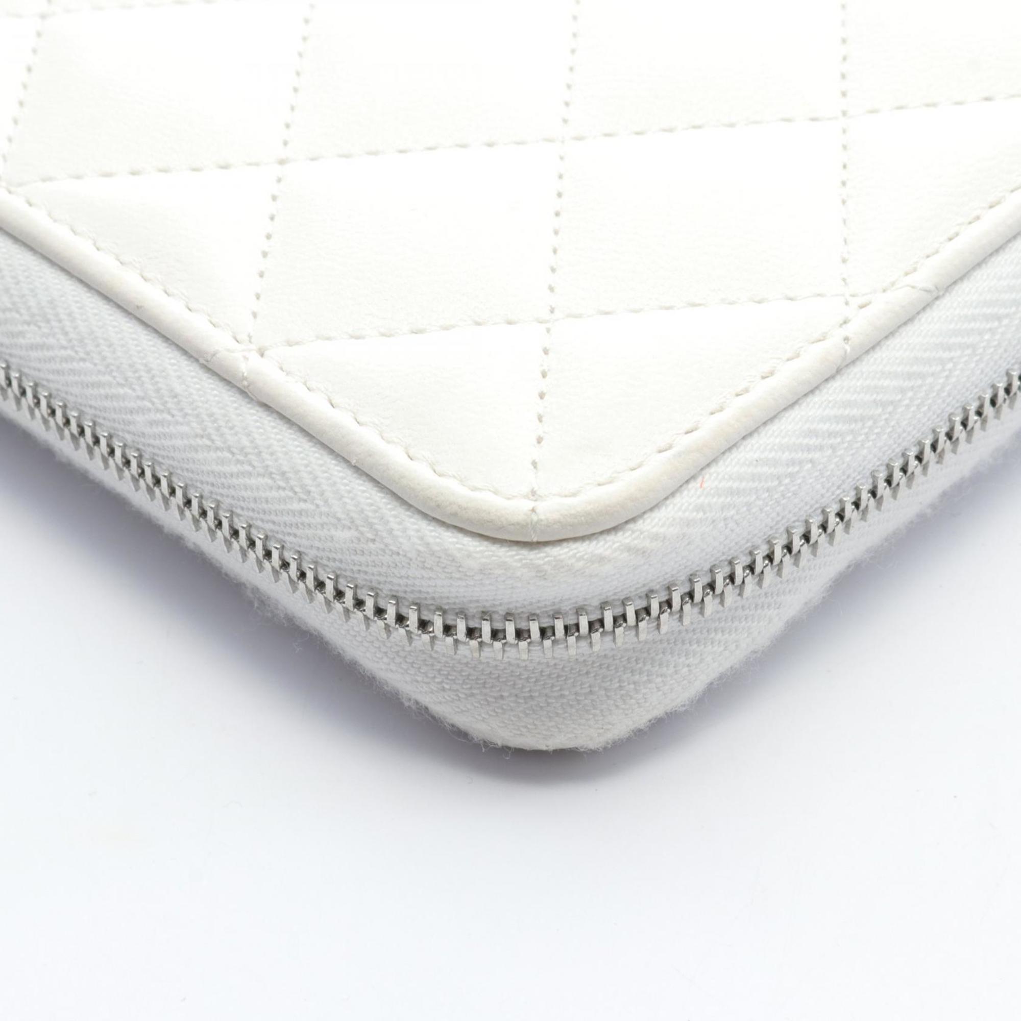 CHANEL Matelasse Coco Mark Round Long Wallet Leather Women's White AP3985