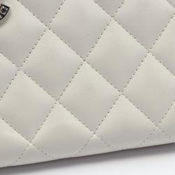 CHANEL Matelasse Coco Mark Round Long Wallet Leather Women's White AP3985