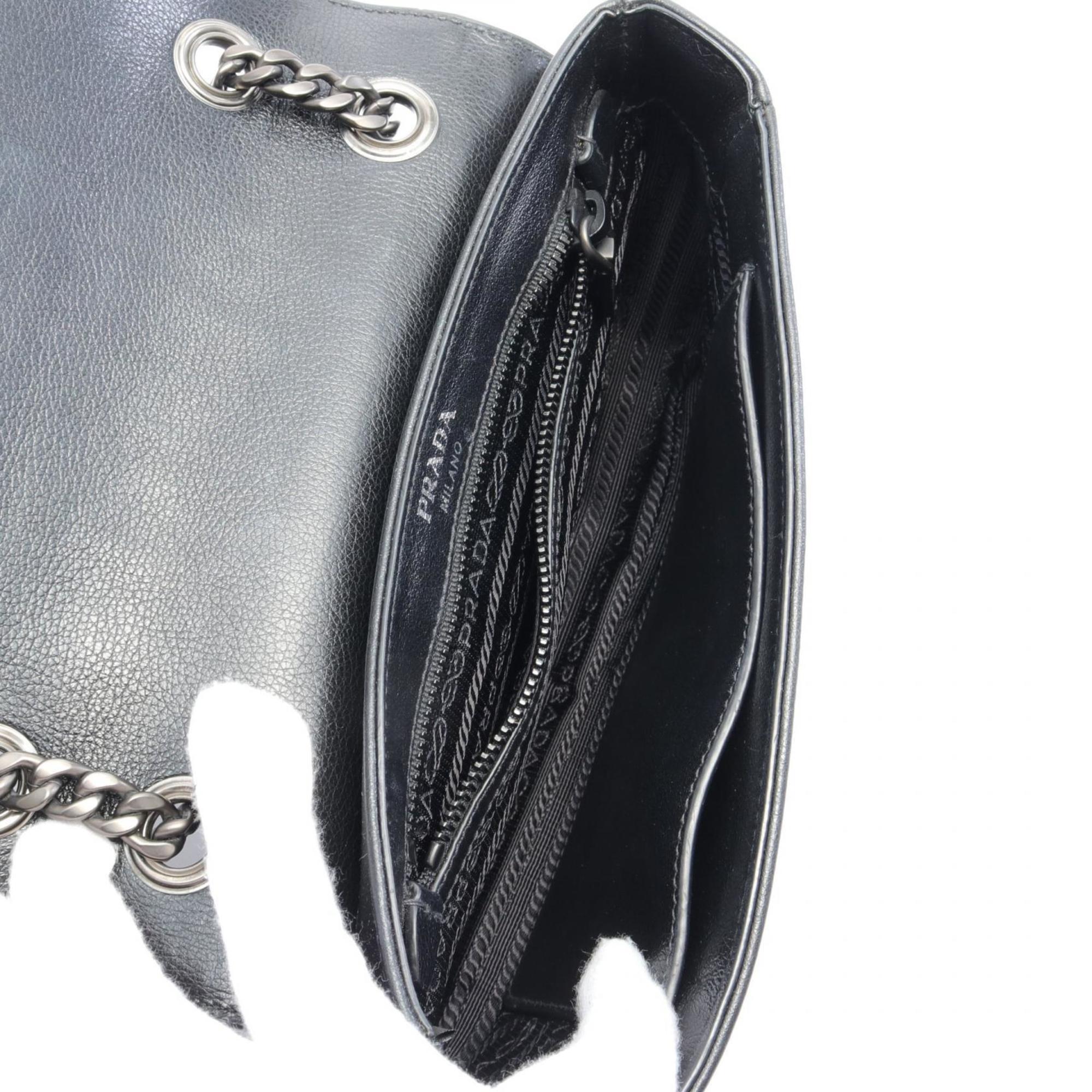 PRADA GLACE'CALF Shoulder Bag Leather Women's Black 1BD147