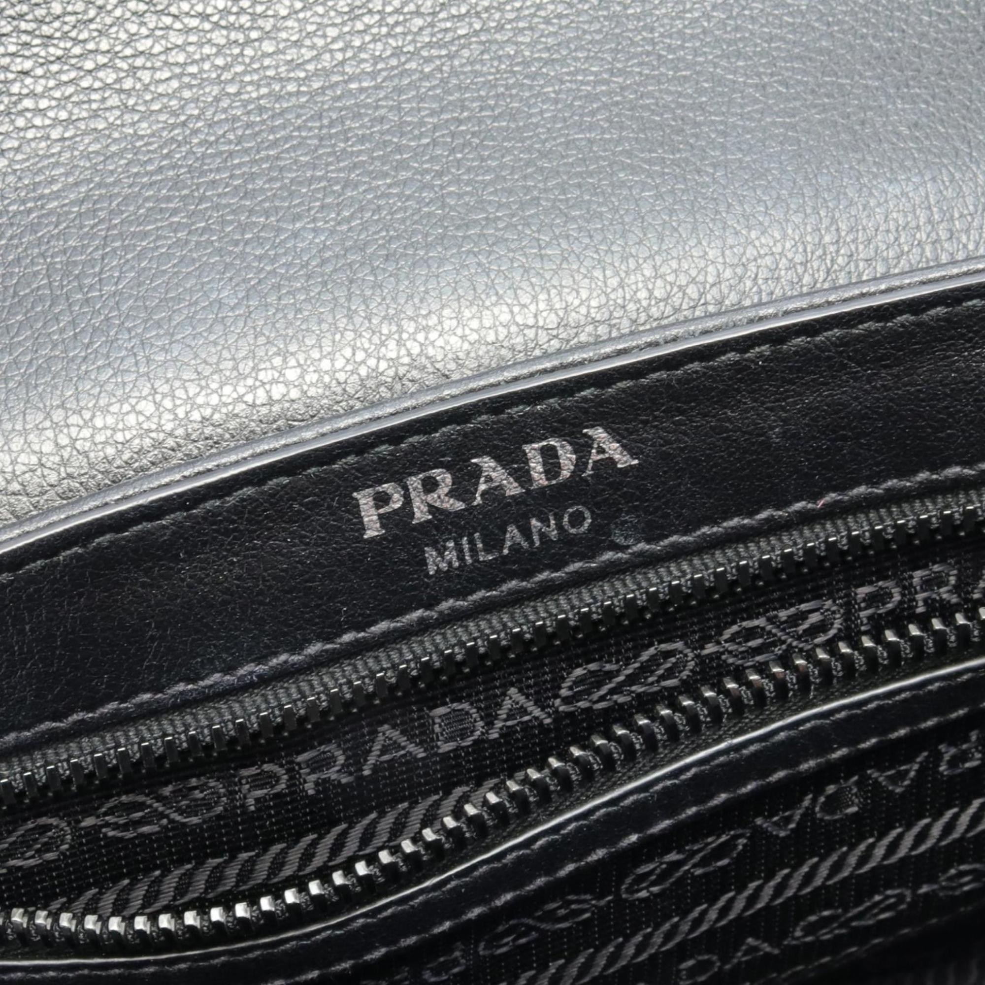 PRADA GLACE'CALF Shoulder Bag Leather Women's Black 1BD147