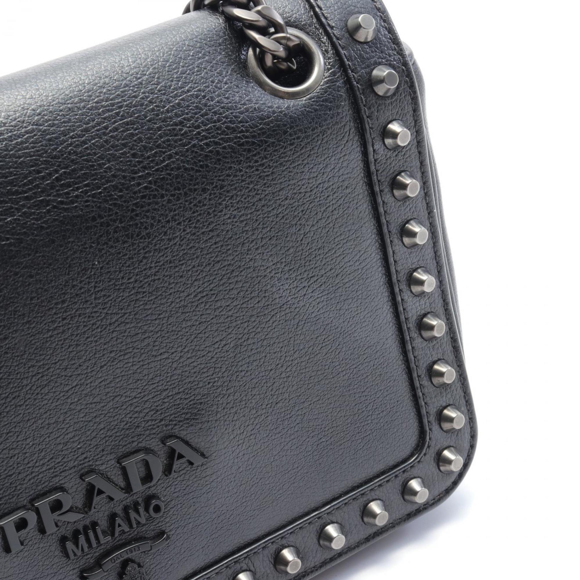 PRADA GLACE'CALF Shoulder Bag Leather Women's Black 1BD147