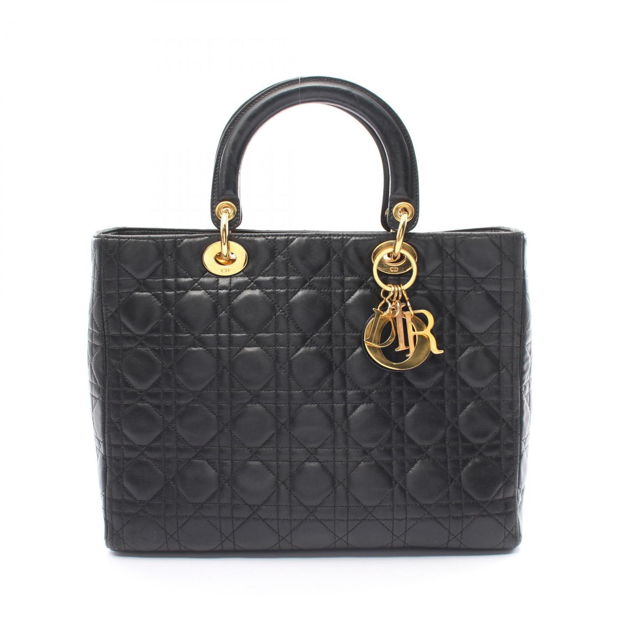 Christian Dior Dior Lady Cannage Handbag Bag Leather Women's Black