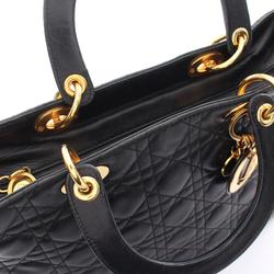 Christian Dior Dior Lady Cannage Handbag Bag Leather Women's Black