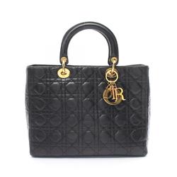 Christian Dior Dior Lady Cannage Handbag Bag Leather Women's Black