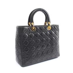 Christian Dior Dior Lady Cannage Handbag Bag Leather Women's Black