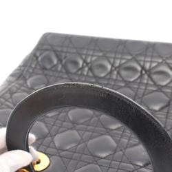 Christian Dior Dior Lady Cannage Handbag Bag Leather Women's Black