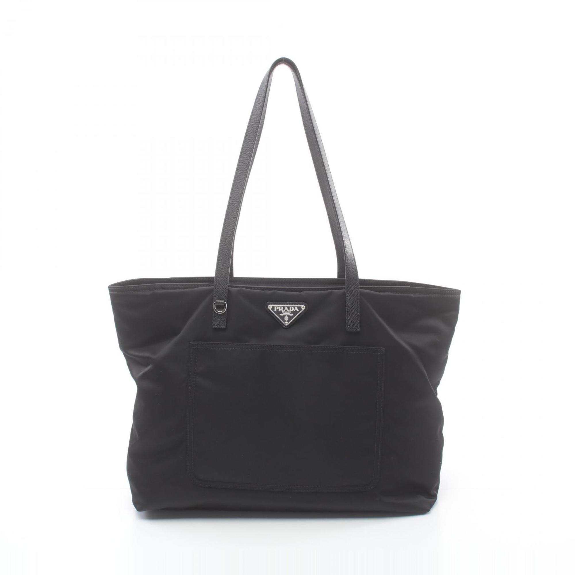 Prada VELA Tote Bag, Nylon, Saffiano Leather, Women's, Black, 1BG052