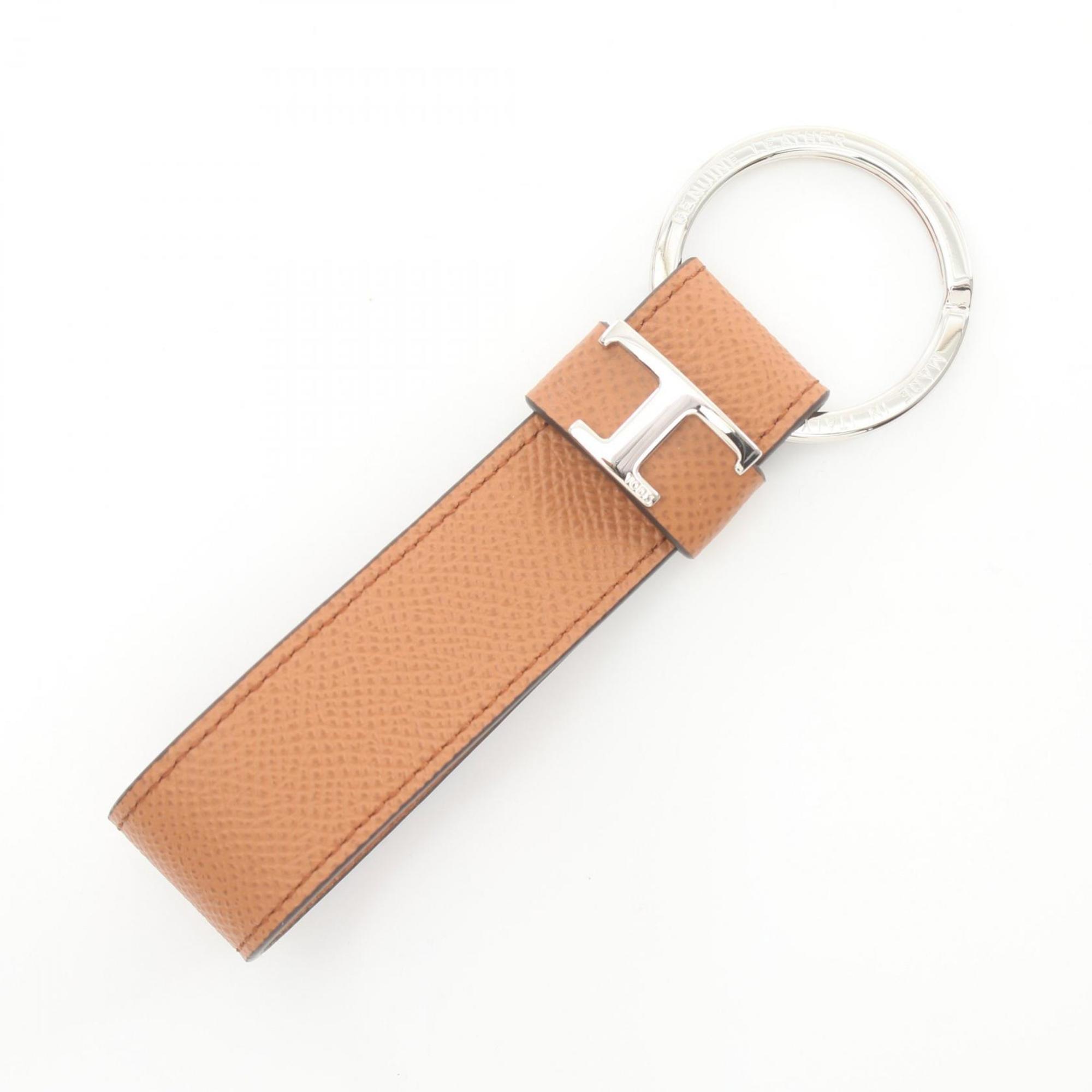 Tod's T Keychain Leather Metal Men's Brown Silver XAMTSIGA200F3KS002