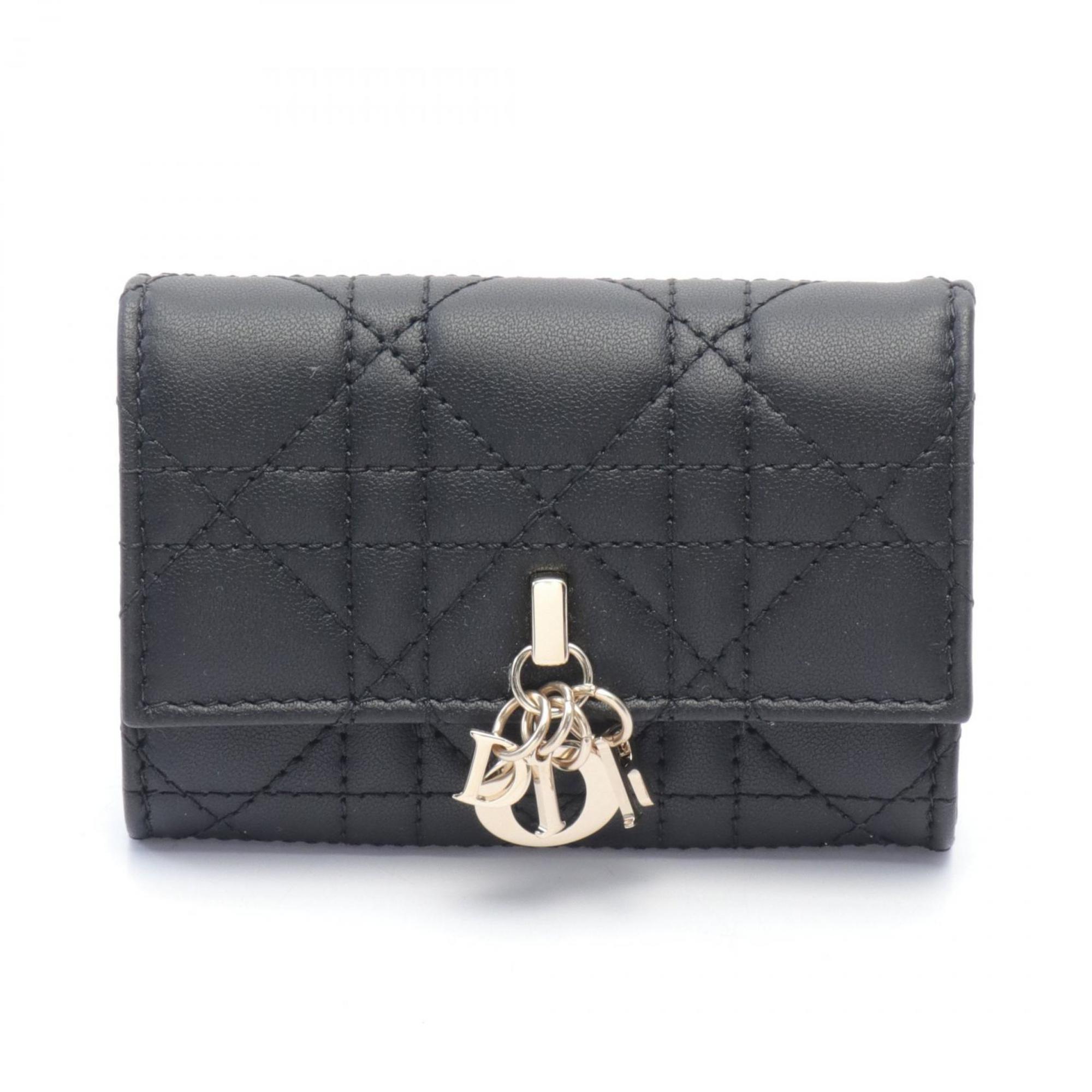 Christian Dior Dior Miss Glycine Wallet Bi-fold Leather Women's Black S0966ONMJ900