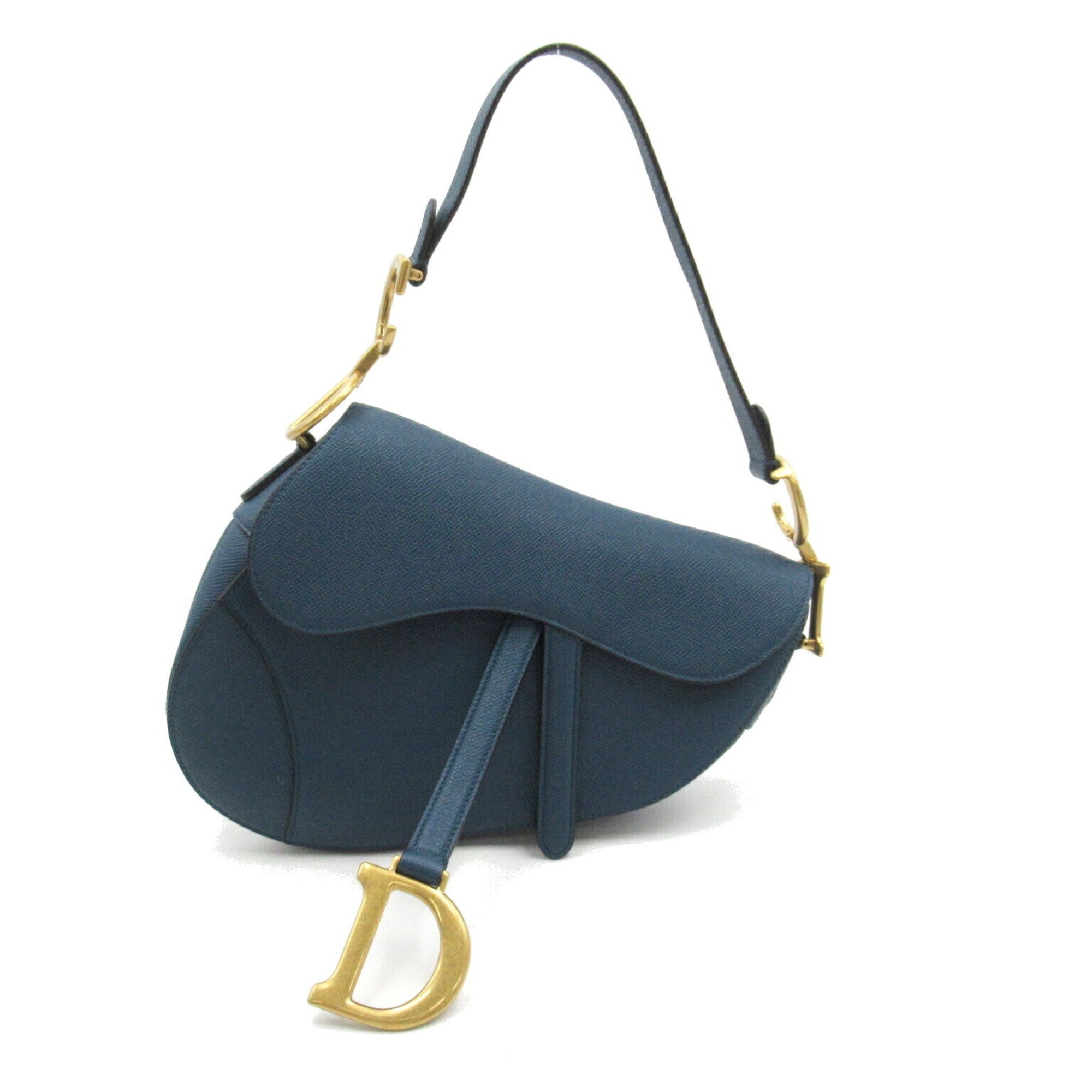 Christian Dior Dior Saddle Bag Shoulder Leather Women's Blue