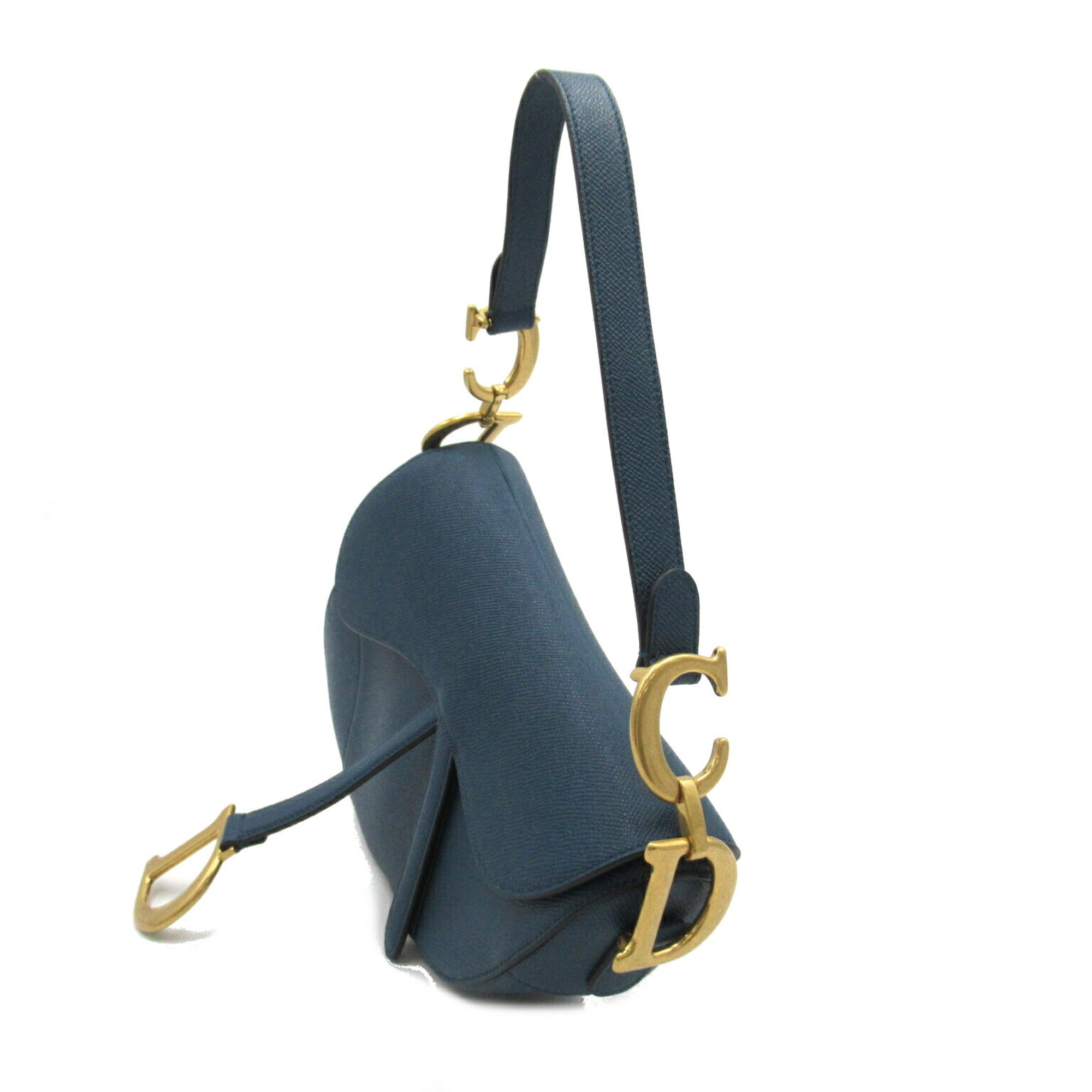 Christian Dior Dior Saddle Bag Shoulder Leather Women's Blue