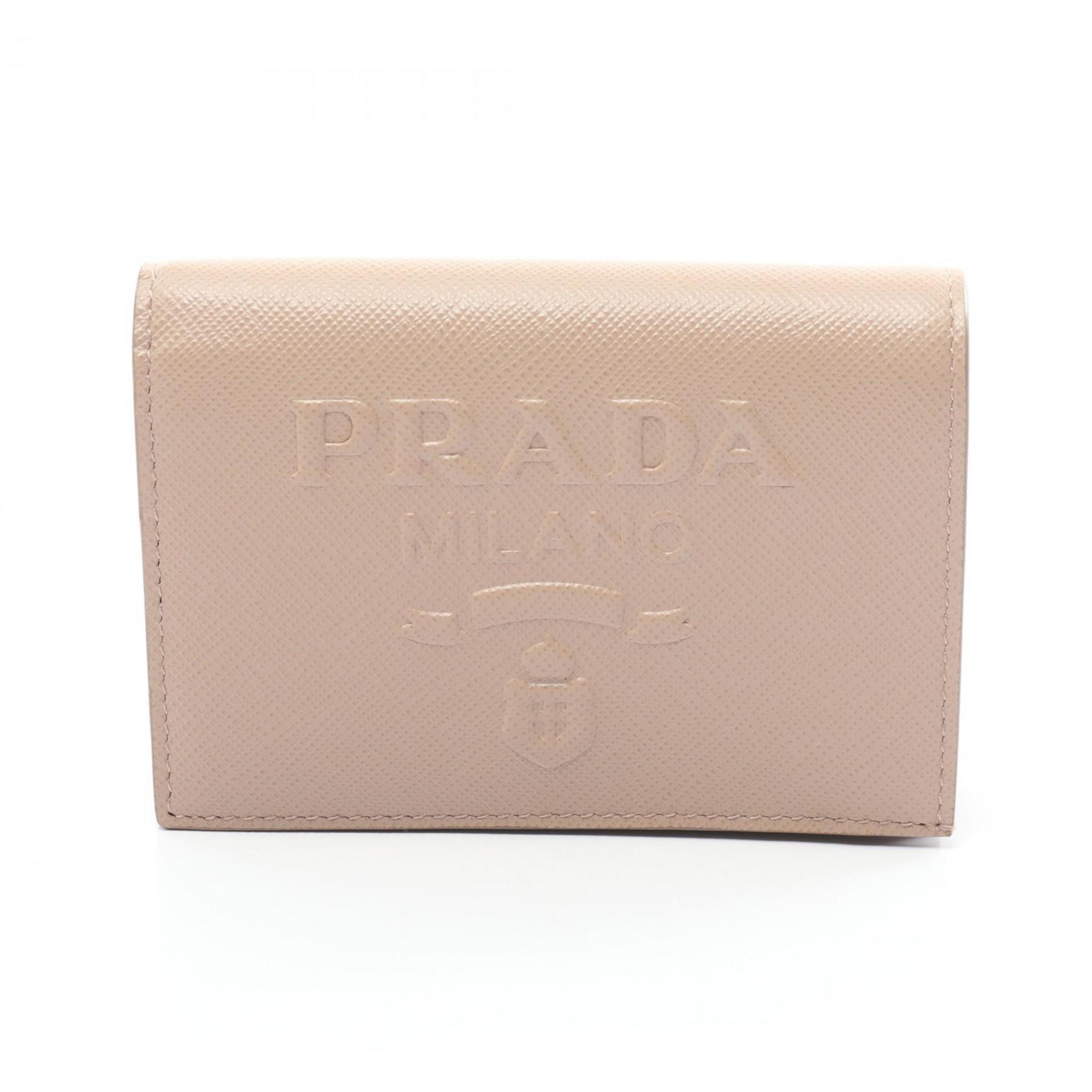 PRADA SAFFIANO EMBOSS Bi-fold Wallet Saffiano Leather Women's Pink