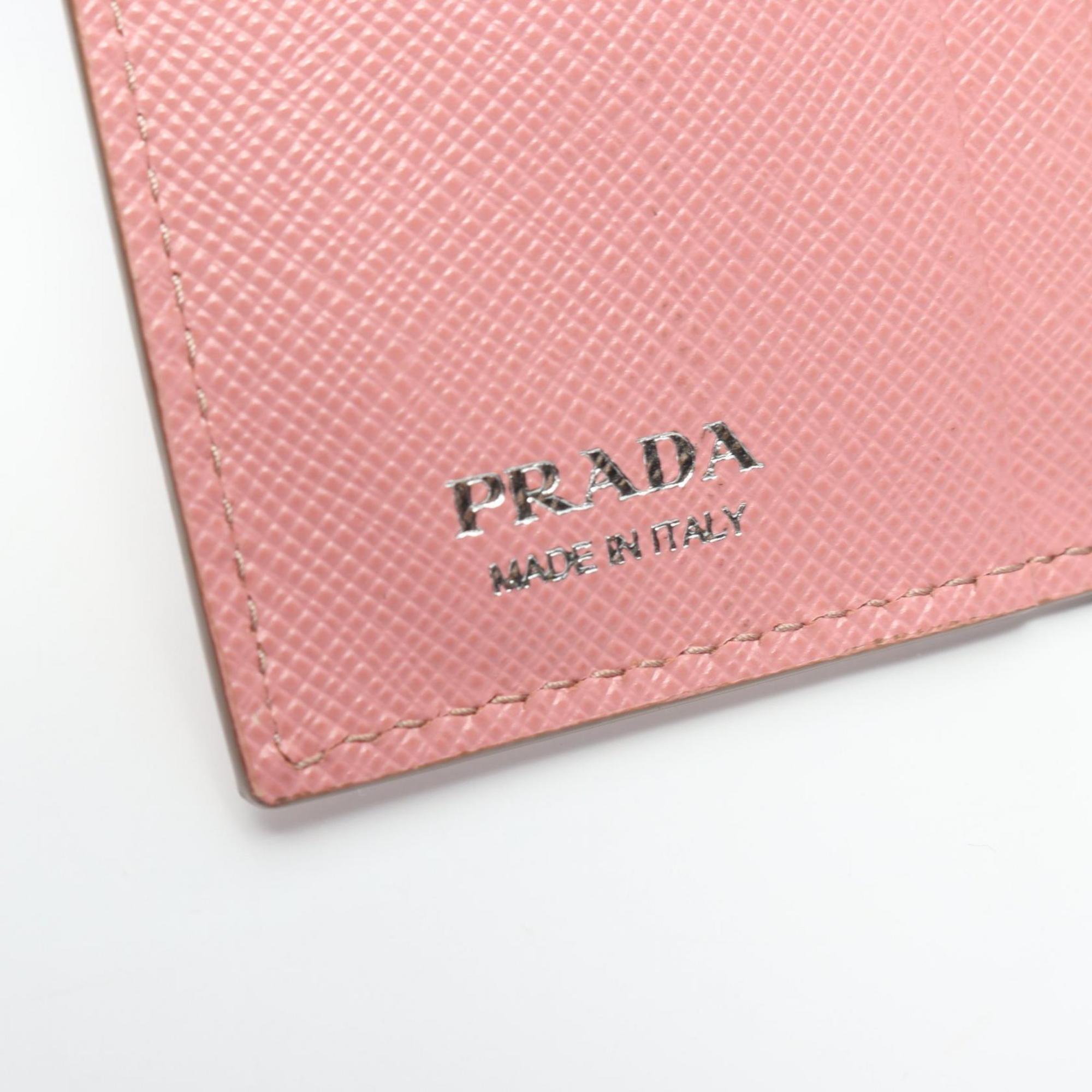 PRADA SAFFIANO EMBOSS Bi-fold Wallet Saffiano Leather Women's Pink