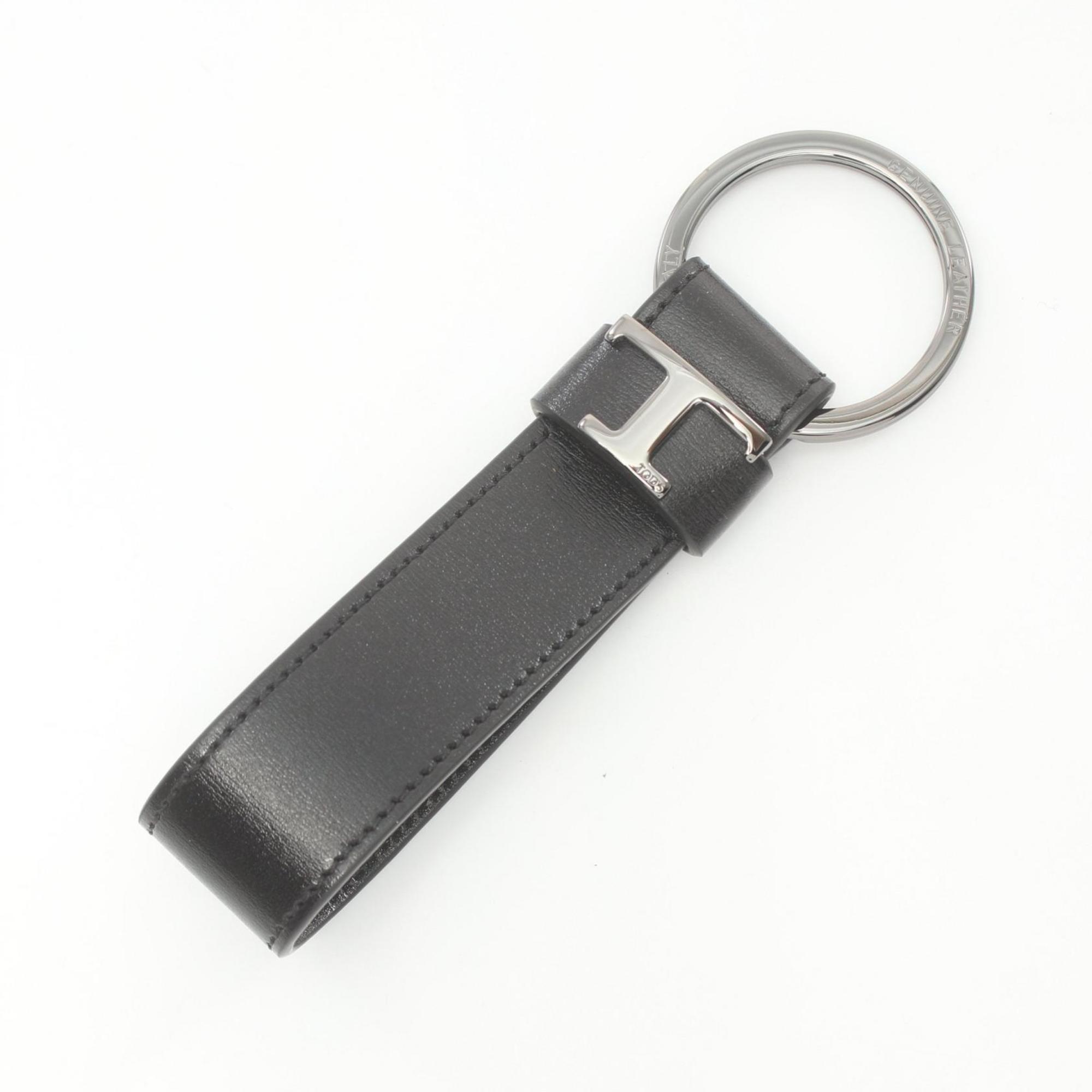 Tod's T Keychain Leather Metal Men's Black Silver XAMTSIGA200F3KS804