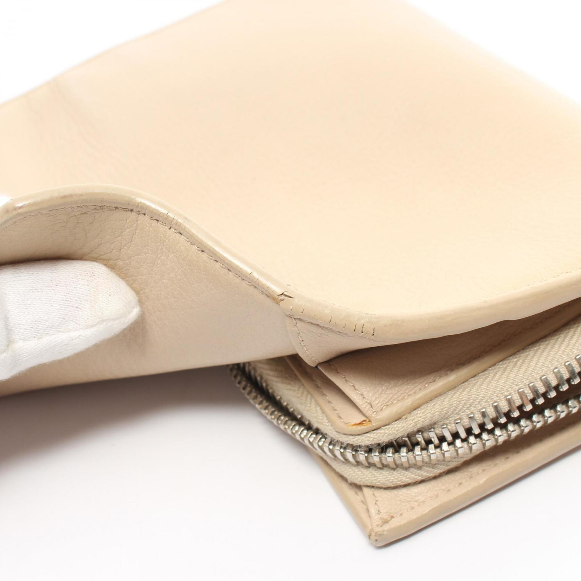 BALENCIAGA PAPERMONEY ZIP AROUND BI-FOLD LONG WALLET LEATHER WOMEN'S BEIGE