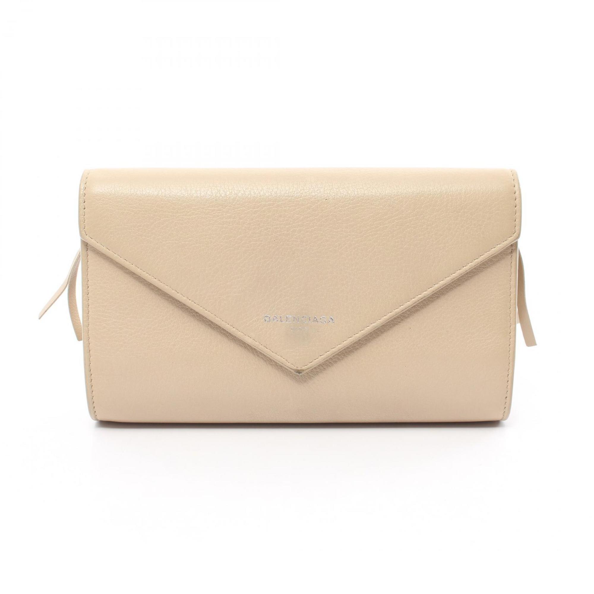 BALENCIAGA PAPERMONEY ZIP AROUND BI-FOLD LONG WALLET LEATHER WOMEN'S BEIGE